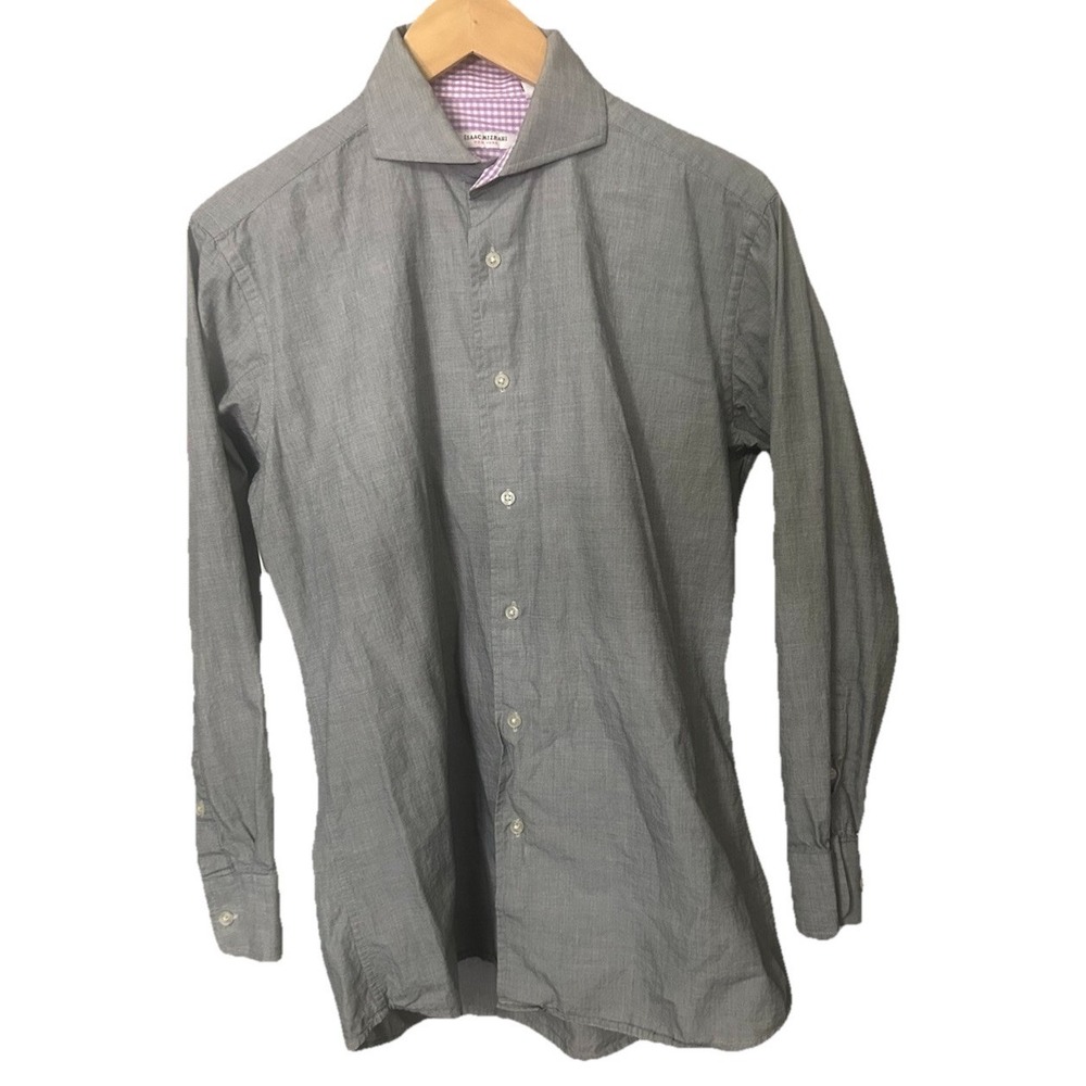 ISAAC MIZRAHI New York Men's Linen Blend Slim Fit Gray Shirt Size 15 1/2 32/33